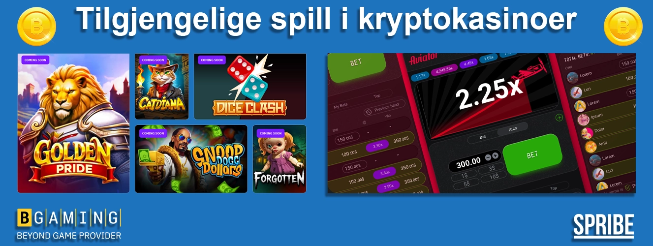 Tillgjengelige spill i kryptokasinoer